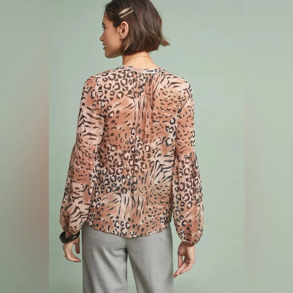 Paige silk beretta blouse animal print size XS NEW |  Leopard Print Sheer Top